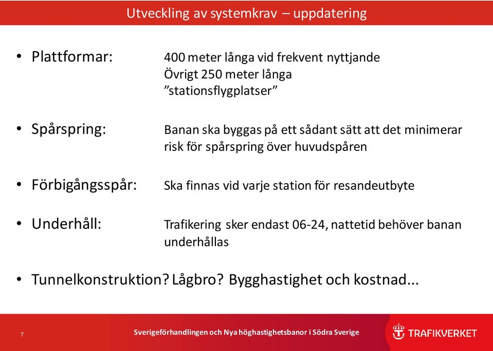 minimerar risk för spårspring över huvudspåren Ska finnas vid varje station för resandeutbyte Trafikering