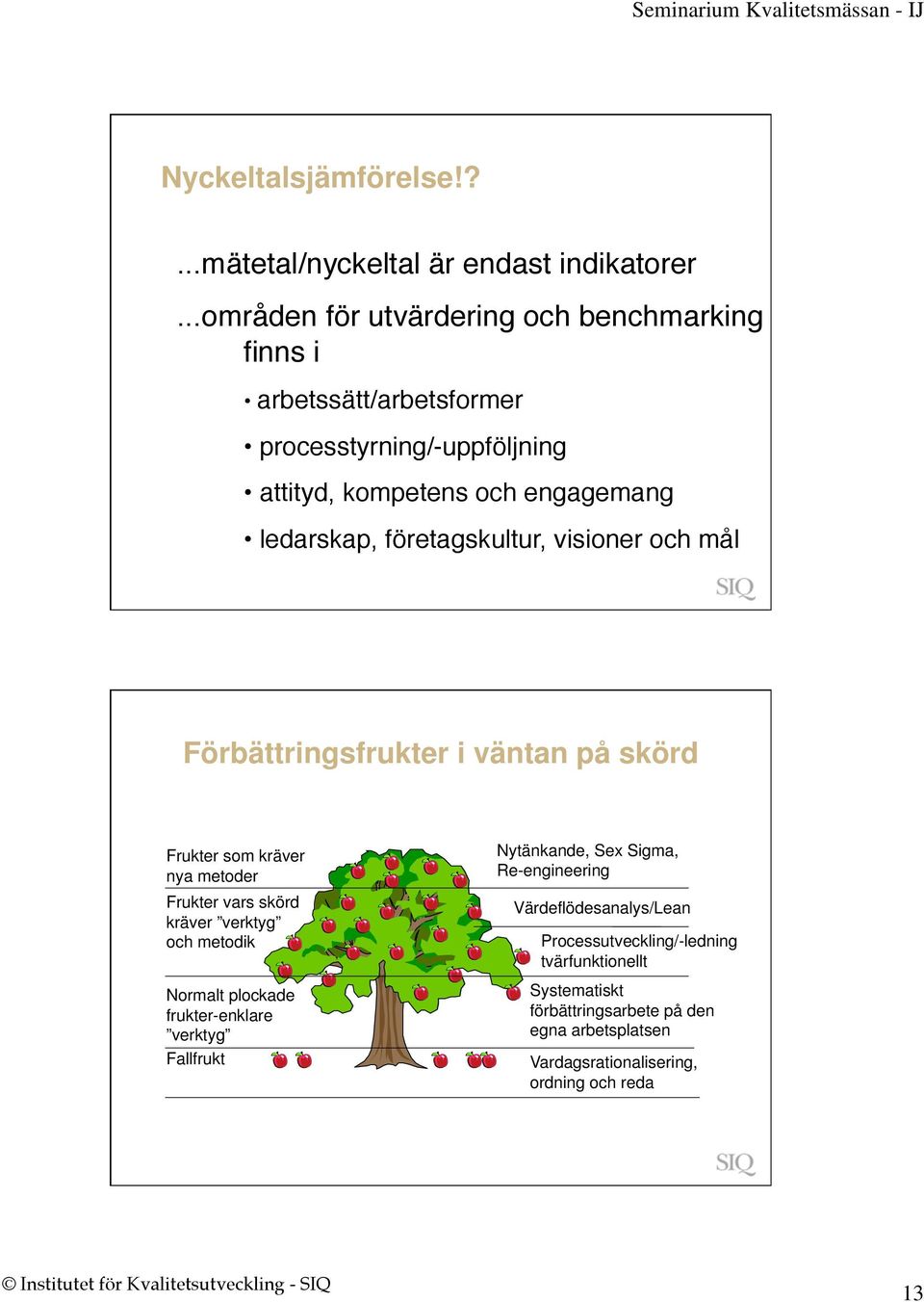 företagskultur, visioner och mål Förbättringsfrukter i väntan på skörd Frukter som kräver nya metoder Frukter vars skörd kräver verktyg och metodik