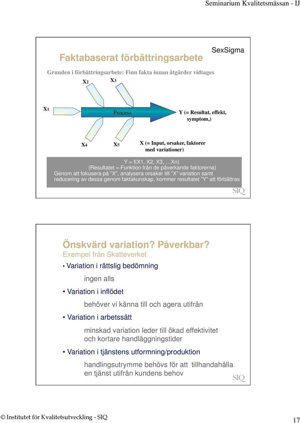 kommer resultatet Y att förbättras Önskvärd variation? Påverkbar?