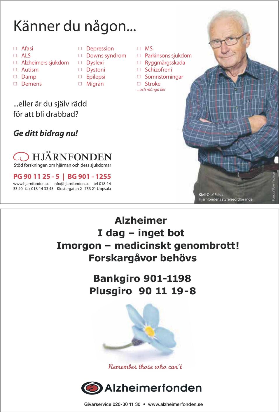 Sömnstörningar Stroke...och många fler...eller är du själv rädd för att bli drabbad? Ge ditt bidrag nu! PG 90 11 25-5 BG 901-1255 www.hjarnfonden.se info@hjarnfonden.