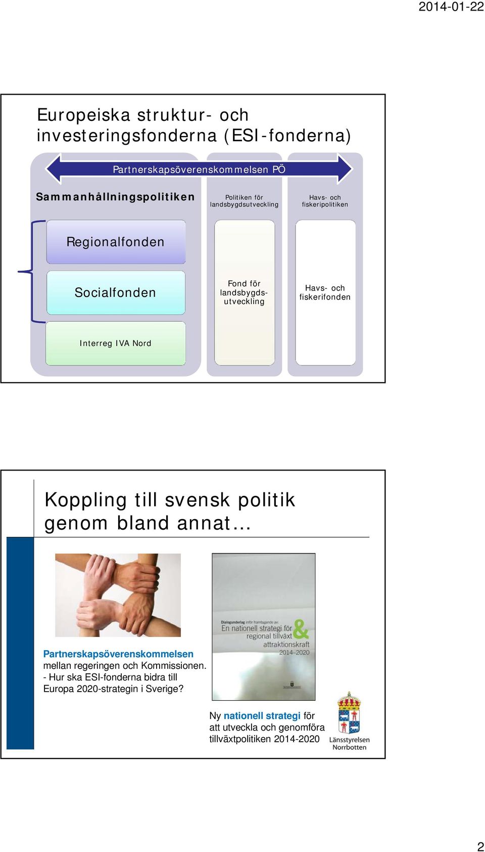 fiskerifonden Interreg IVA Nord Koppling till svensk politik genom bland annat Partnerskapsöverenskommelsen mellan regeringen och