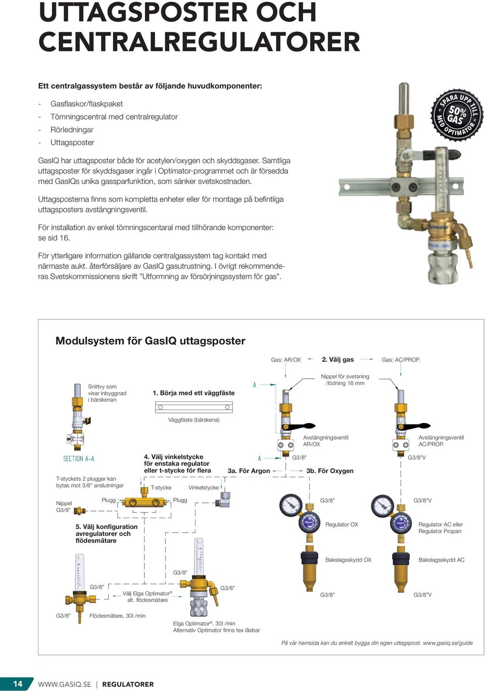 Samtliga uttagsposter för skyddsgaser ingår i Optimator-programmet och är försedda med GasIQs unika gassparfunktion, som sänker svetskostnaden.