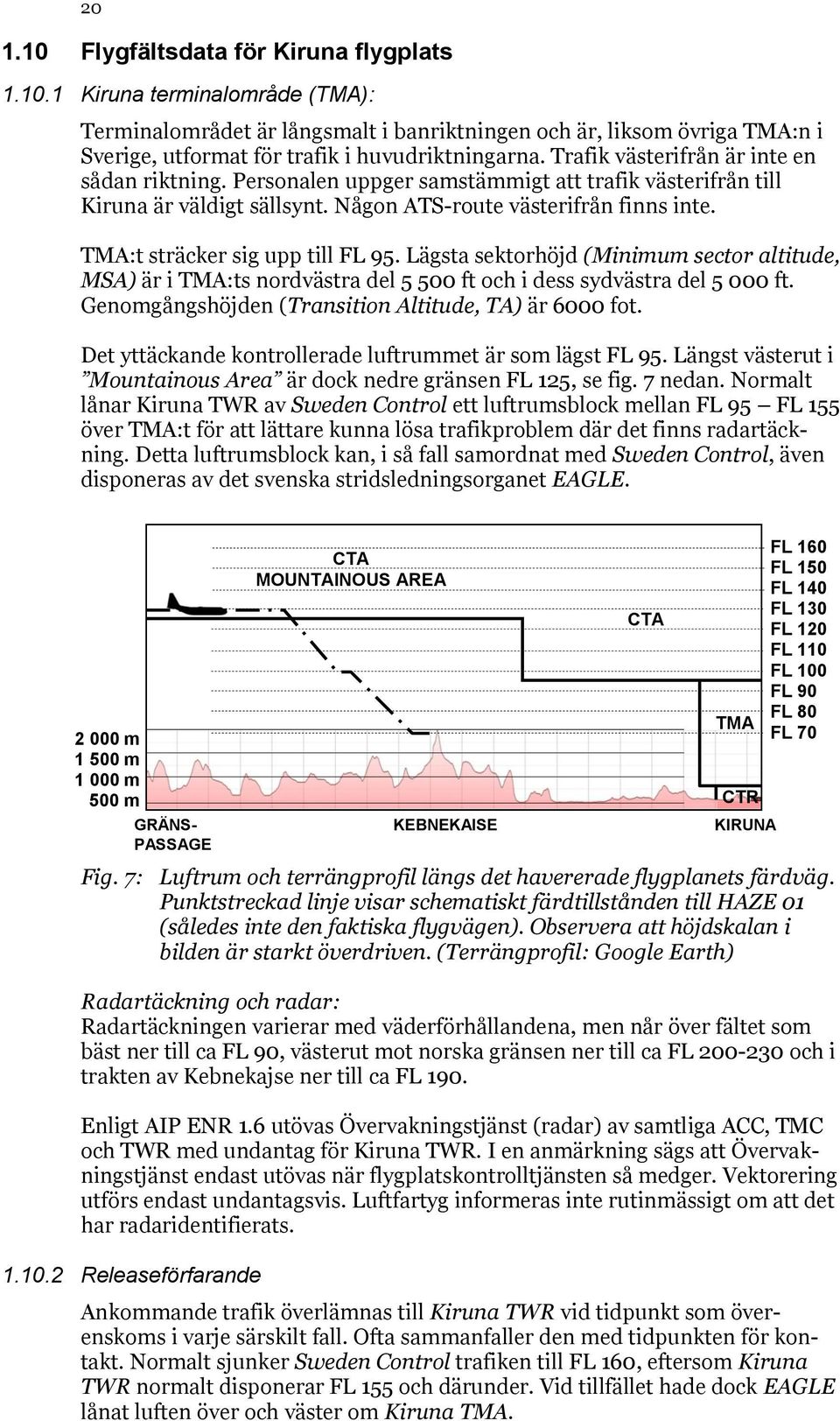 TMA:t sträcker sig upp till FL 95. Lägsta sektorhöjd (Minimum sector altitude, MSA) är i TMA:ts nordvästra del 5 500 ft och i dess sydvästra del 5 000 ft.