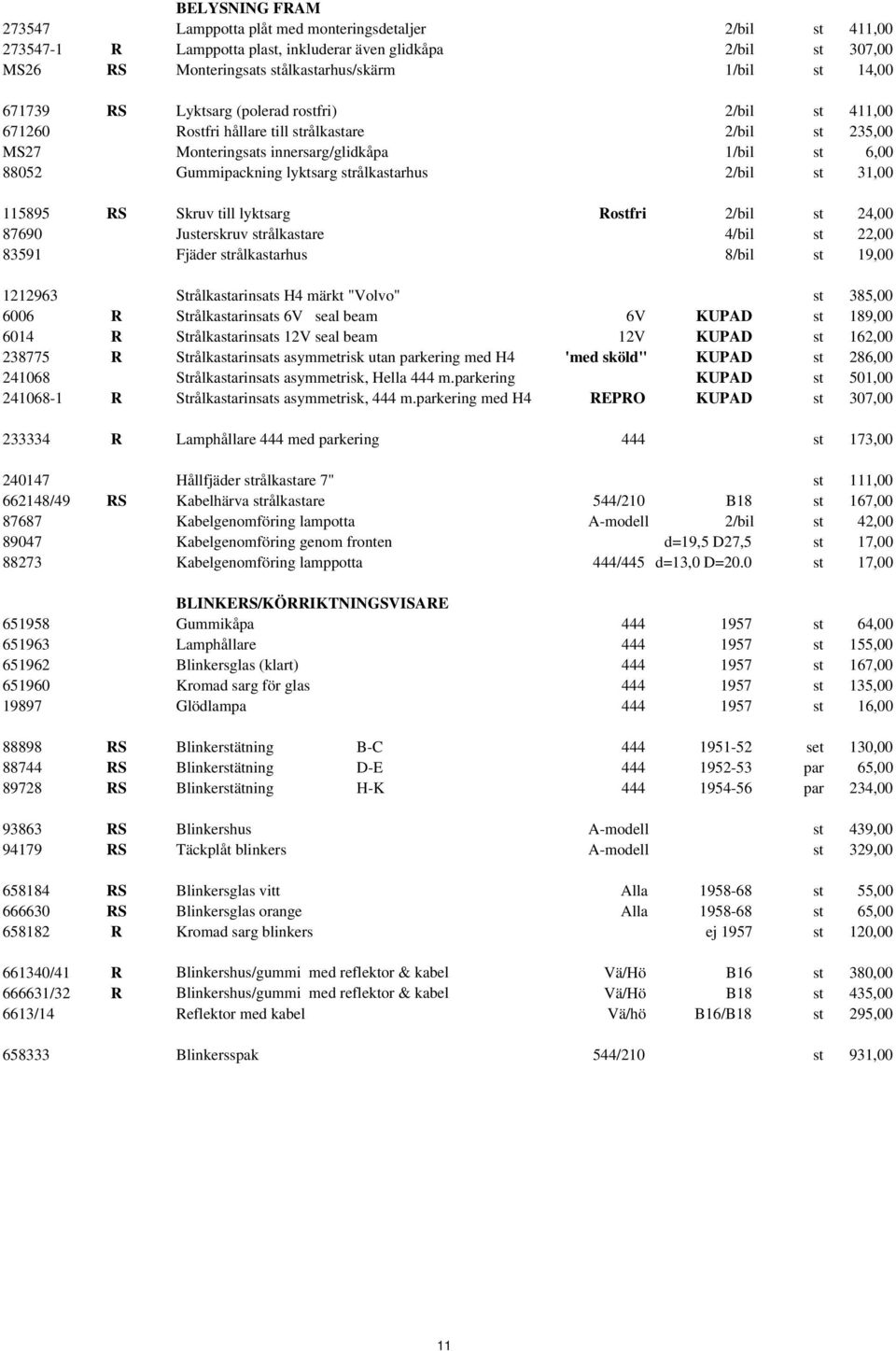 strålkastarhus 2/bil st 31,00 115895 RS Skruv till lyktsarg Rostfri 2/bil st 24,00 87690 Justerskruv strålkastare 4/bil st 22,00 83591 Fjäder strålkastarhus 8/bil st 19,00 1212963 Strålkastarinsats