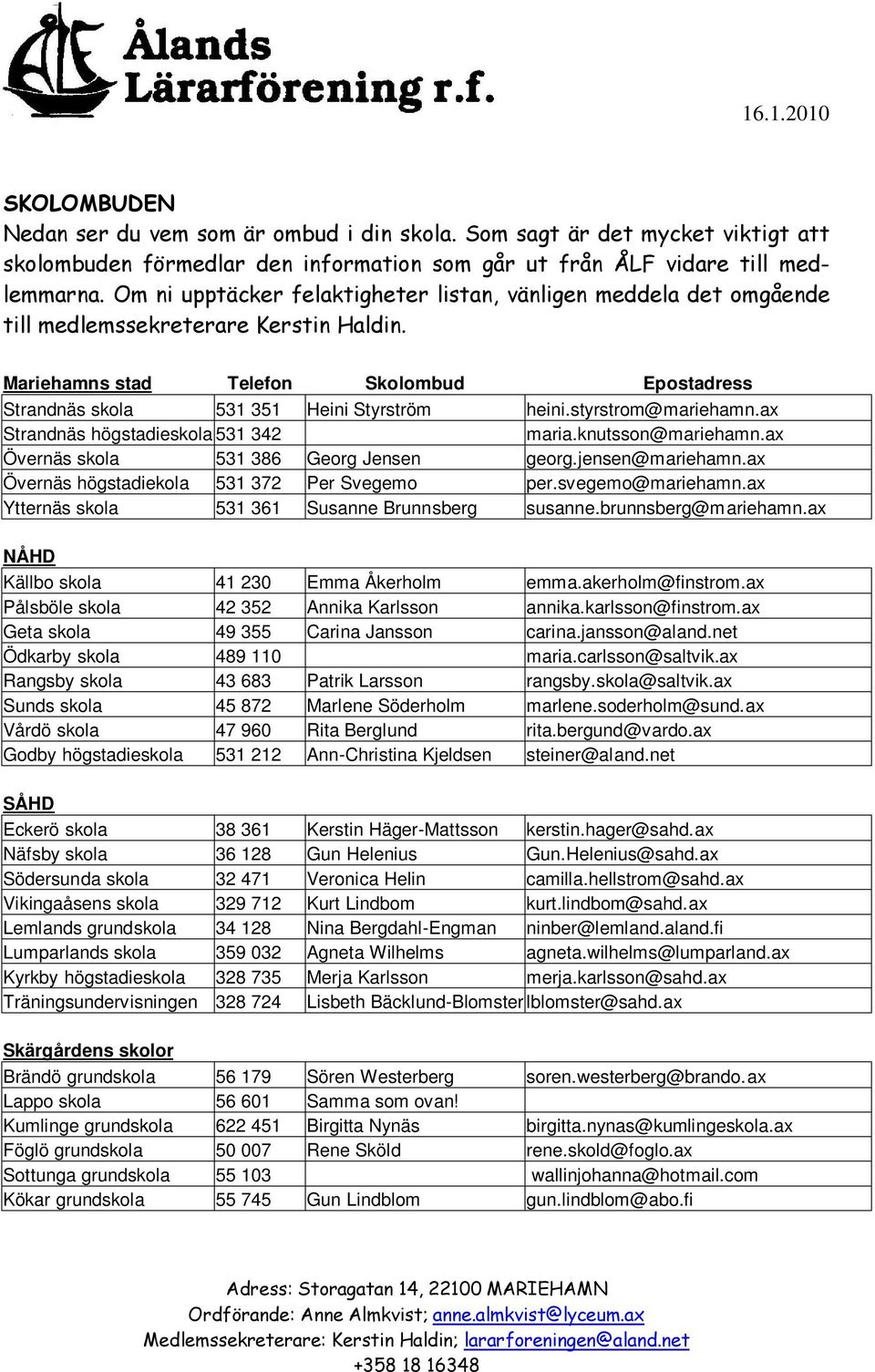 styrstrom@mariehamn.ax Strandnäs högstadieskola 531 342 maria.knutsson@mariehamn.ax Övernäs skola 531 386 Georg Jensen georg.jensen@mariehamn.ax Övernäs högstadiekola 531 372 Per Svegemo per.