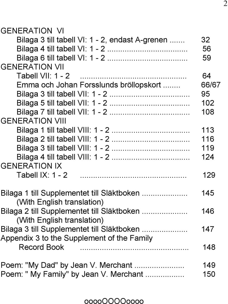 .. 108 GENERATION VIII Bilaga 1 till tabell VIII: 1-2... 113 Bilaga 2 till tabell VIII: 1-2... 116 Bilaga 3 till tabell VIII: 1-2... 119 Bilaga 4 till tabell VIII: 1-2.