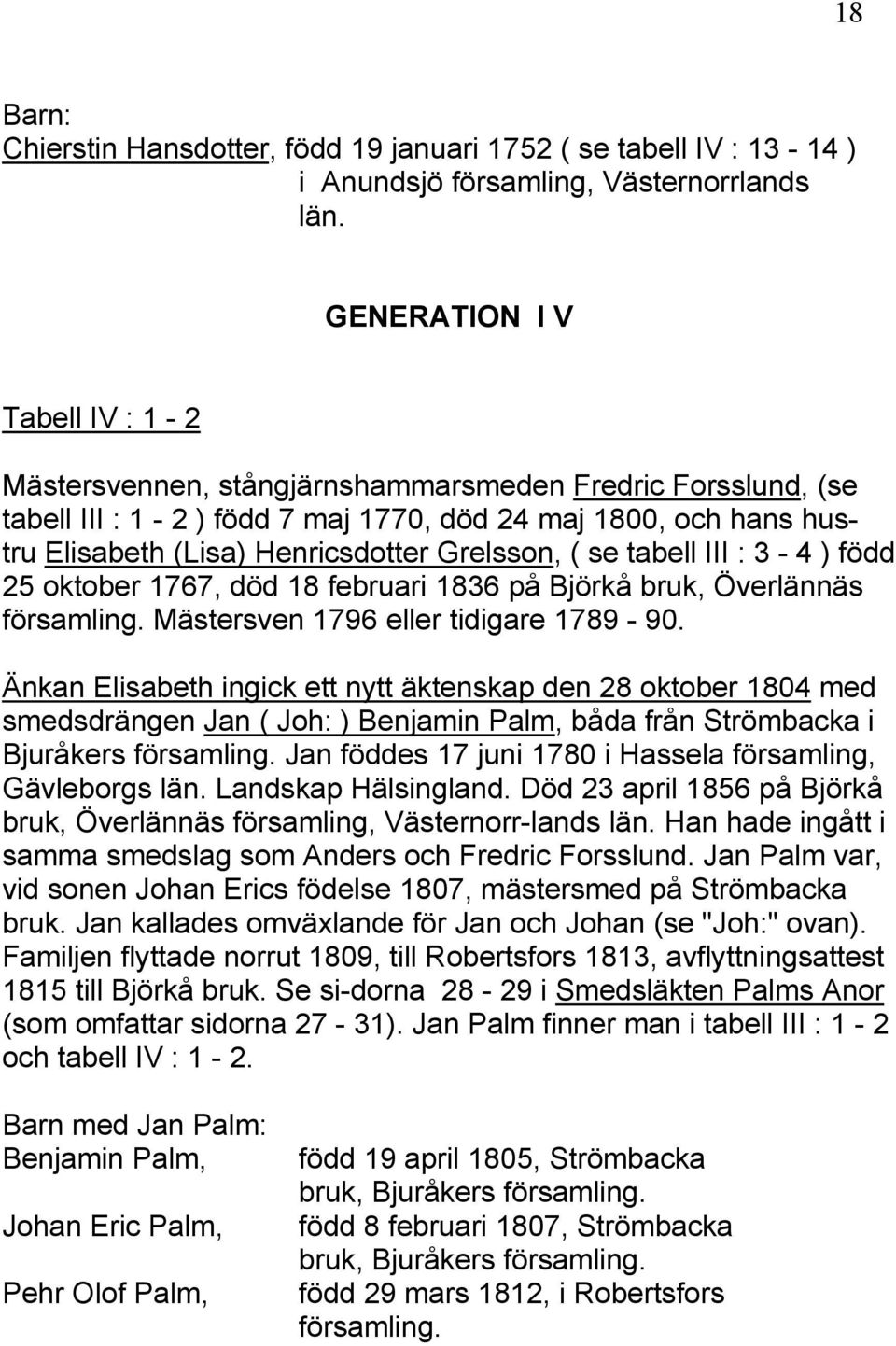Grelsson, ( se tabell III : 3-4 ) född 25 oktober 1767, död 18 februari 1836 på Björkå bruk, Överlännäs församling. Mästersven 1796 eller tidigare 1789-90.