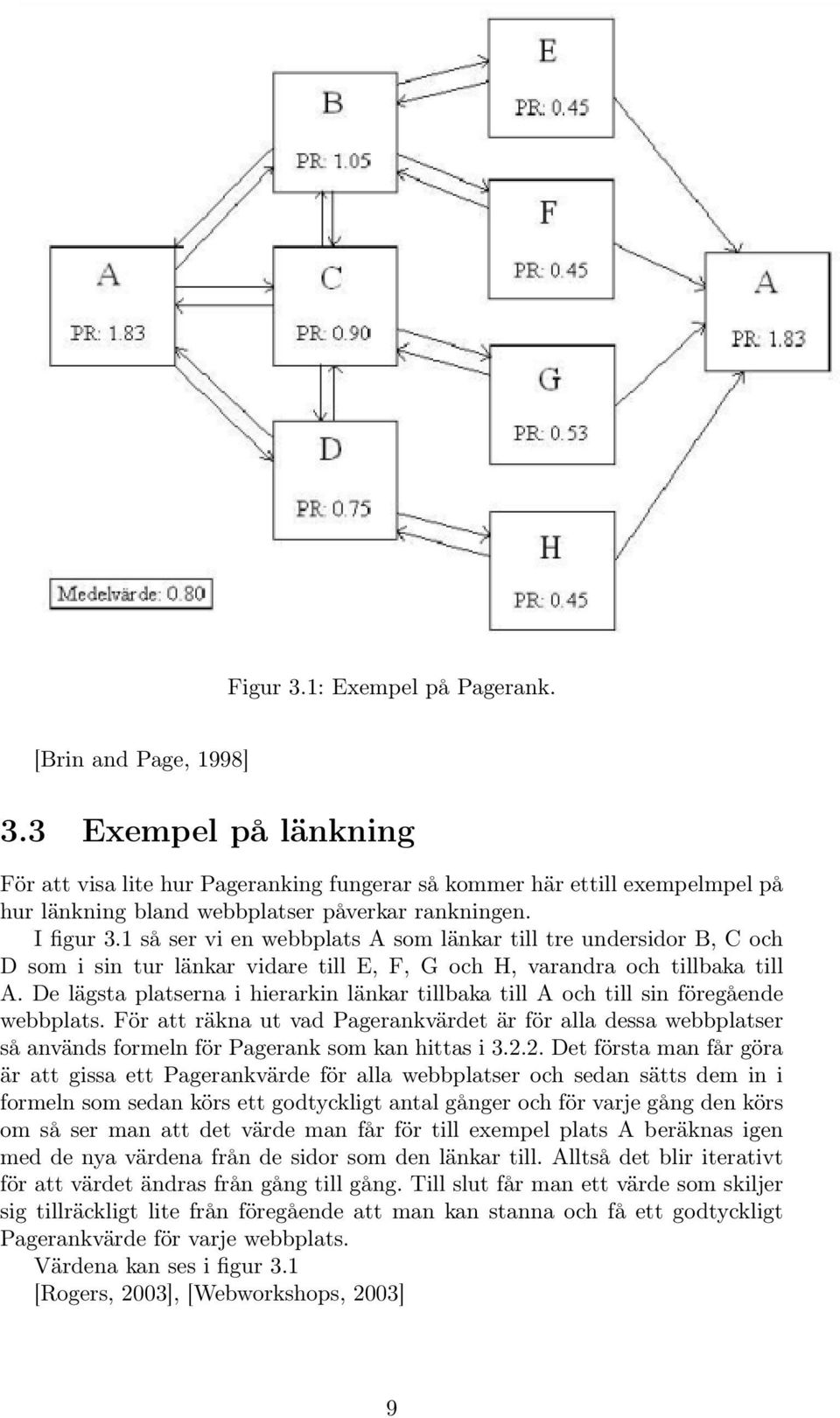 1 så ser vi en webbplats A som länkar till tre undersidor B, C och D som i sin tur länkar vidare till E, F, G och H, varandra och tillbaka till A.