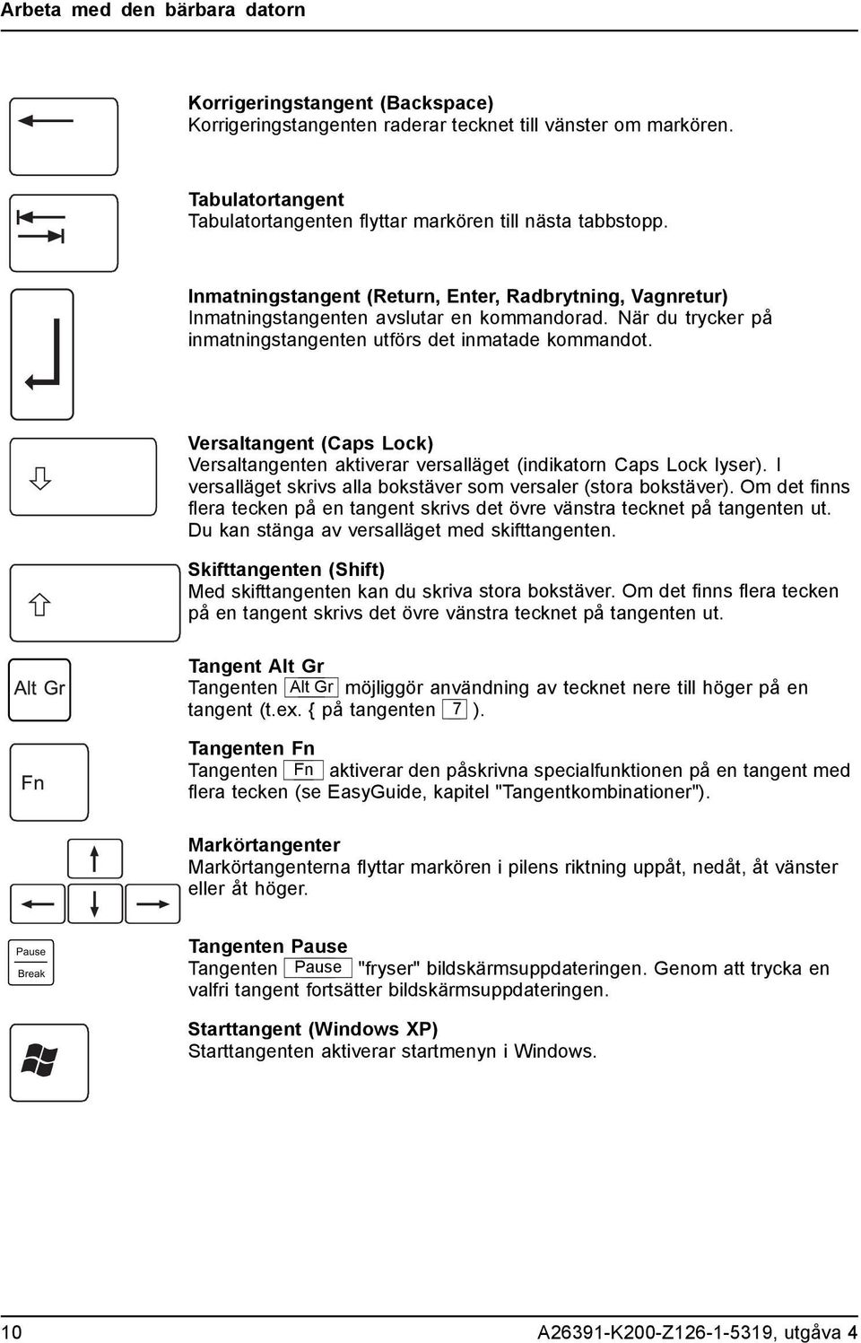 Tabulatortangent Tabulatortangenten flyttar markören till nästa tabbstopp. Inmatningstangent (Return, Enter, Radbrytning, Vagnretur) Inmatningstangenten avslutar en kommandorad.