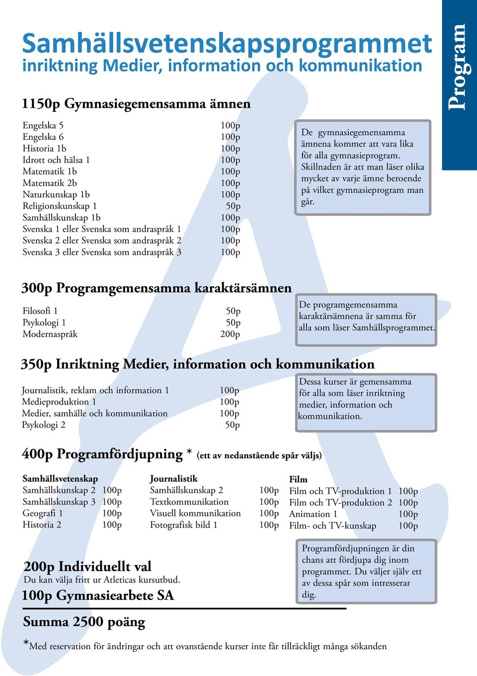 gymnasiegemensamma ämnena kommer att vara lika för alla gymnasieprogram. Skillnaden är att man läser olika mycket av varje ämne beroende på vilket gymnasieprogram man går.