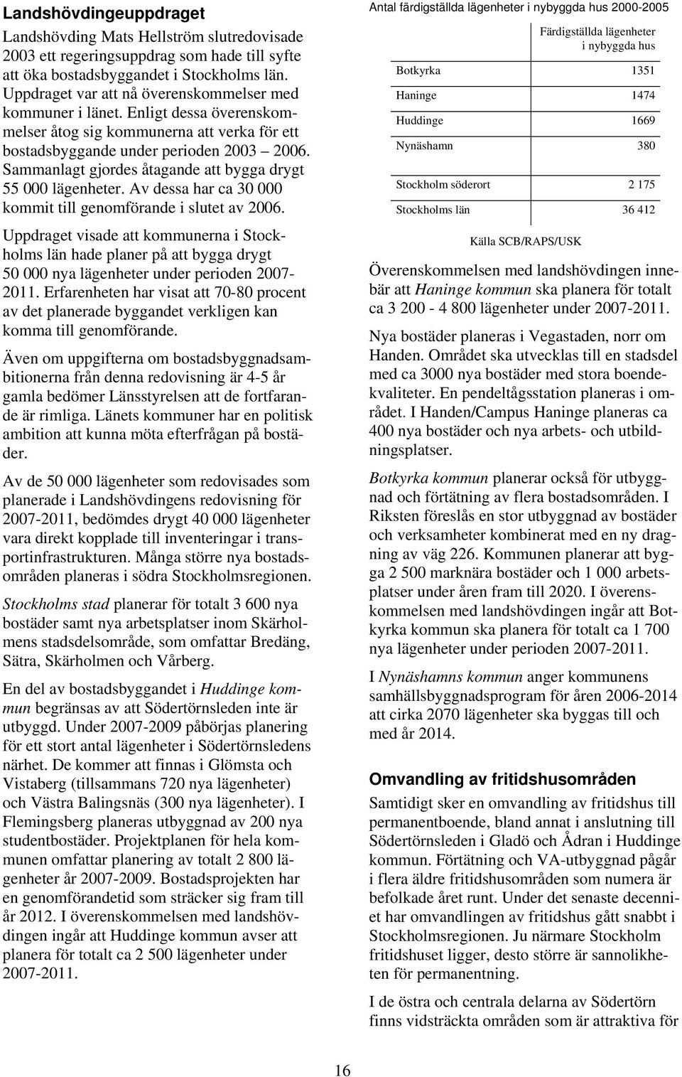 Sammanlagt gjordes åtagande att bygga drygt 55 000 lägenheter. Av dessa har ca 30 000 kommit till genomförande i slutet av 2006.