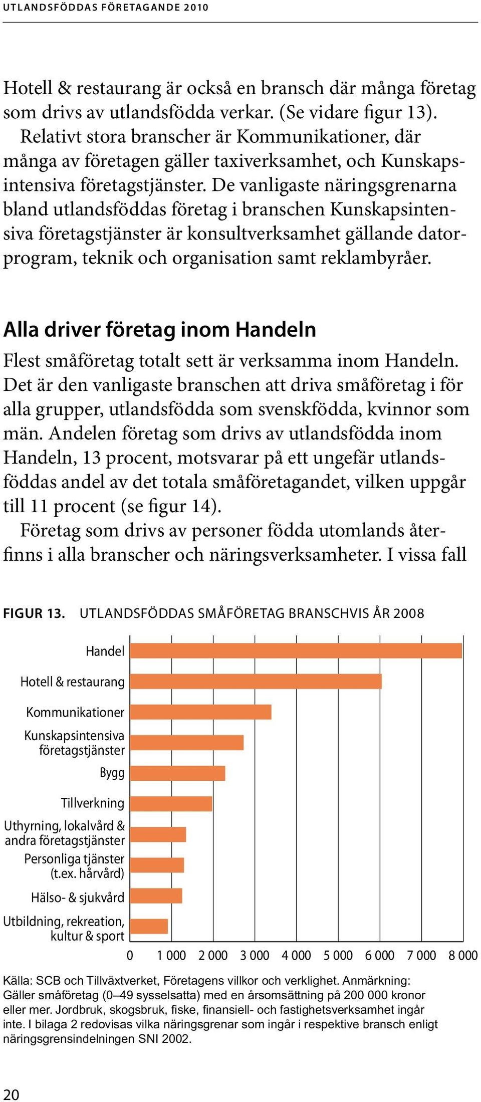 De vanligaste näringsgrenarna bland utlandsföddas företag i branschen Kunskapsintensiva företagstjänster är konsultverksamhet gällande datorprogram, teknik och organisation samt reklambyråer.