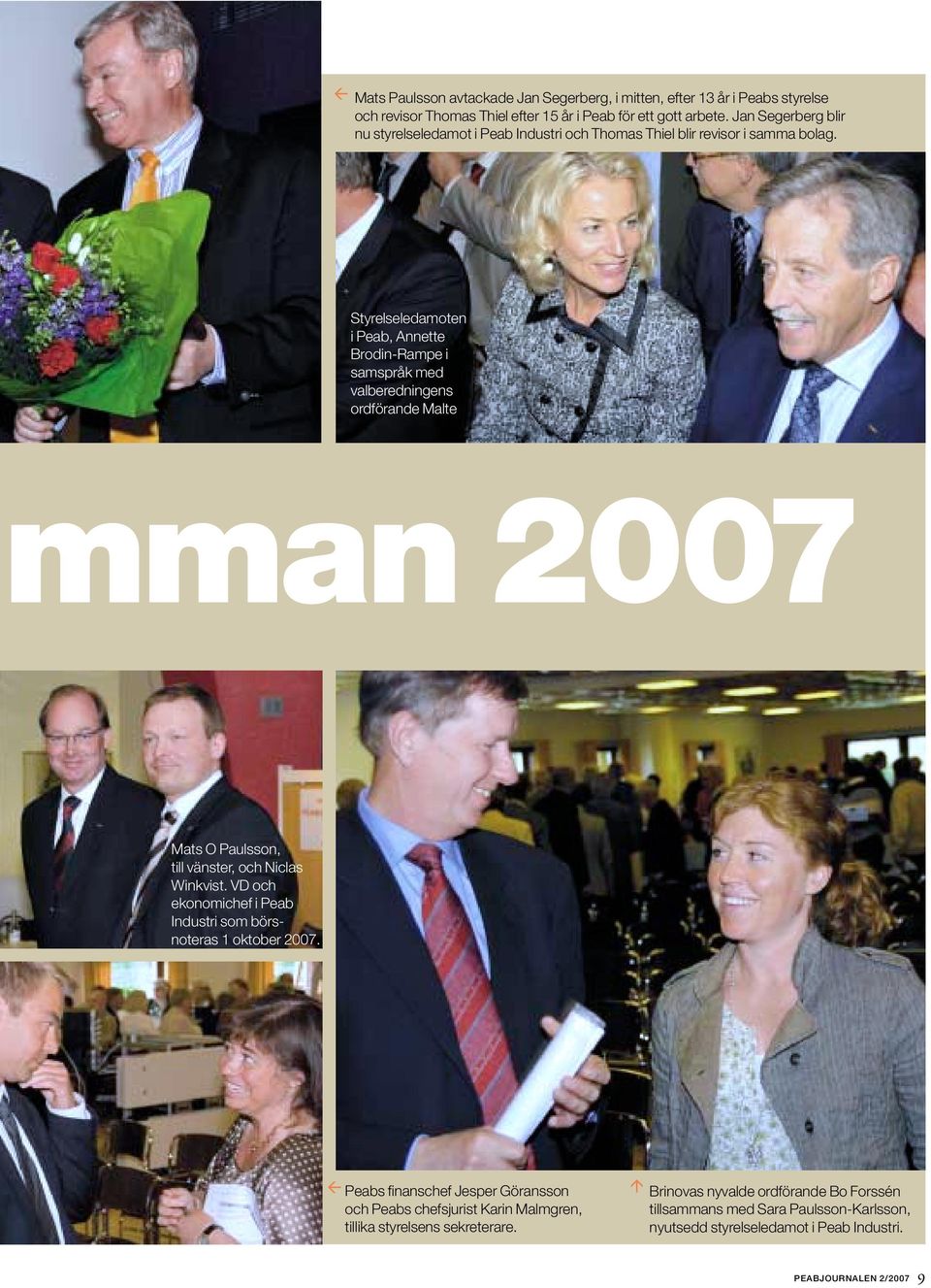 Styrelseledamoten i Peab, Annette Brodin-Rampe i samspråk med valberedningens ordförande Malte mman 2007 Mats O Paulsson, till vänster, och Niclas Winkvist.