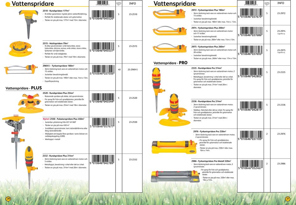 14m x 13m. 5 23-2972 2974 - Fyrkantspridare Plus 200m 2 - Jämn täckning tack vare en vattendriven motor och 17 strålar. - Justerbar bevattningsbredd. - Täcker en yta på max. 200m 2 eller max.