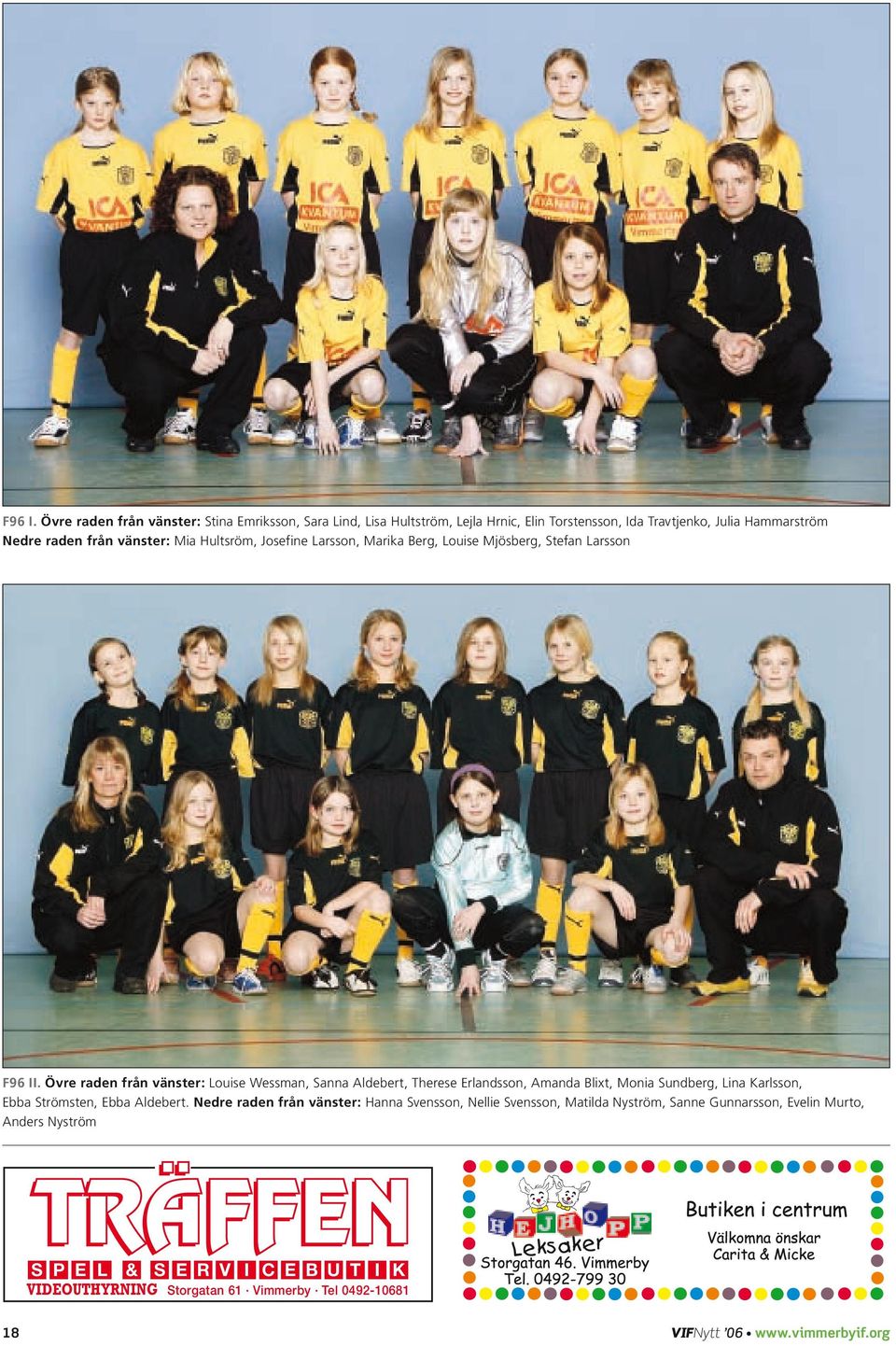 Mia Hultsröm, Josefine Larsson, Marika Berg, Louise Mjösberg, Stefan Larsson F96 II.