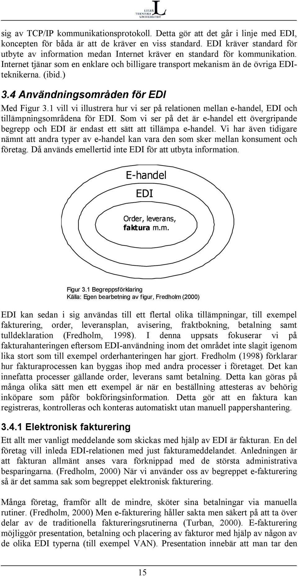 ) 3.4 Användningsområden för EDI Med Figur 3.1 vill vi illustrera hur vi ser på relationen mellan e-handel, EDI och tillämpningsområdena för EDI.