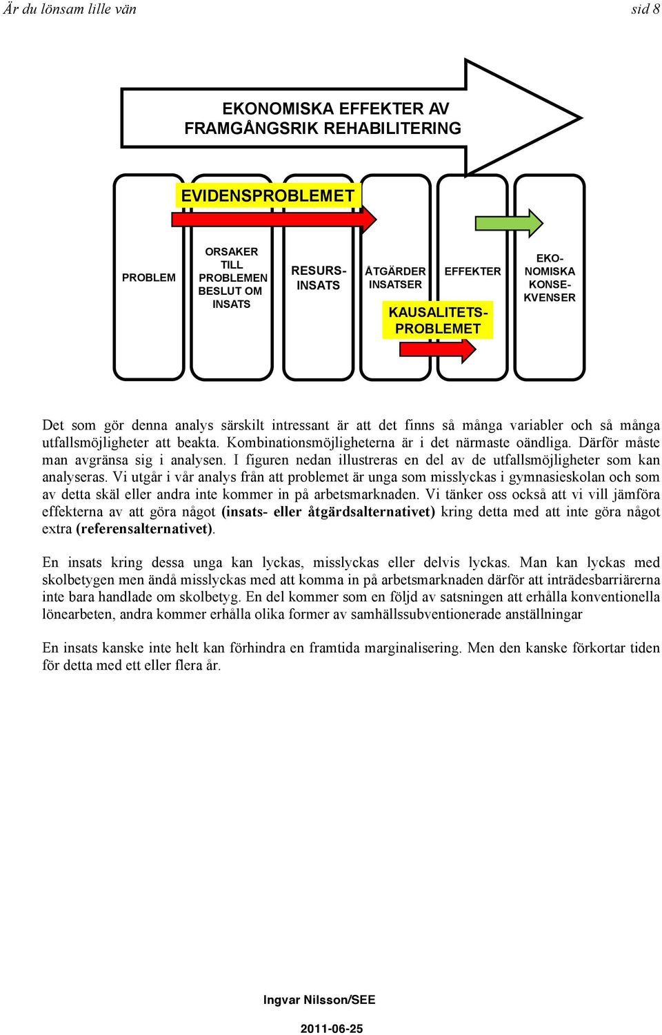 Kombinationsmöjligheterna är i det närmaste oändliga. Därför måste man avgränsa sig i analysen. I figuren nedan illustreras en del av de utfallsmöjligheter som kan analyseras.