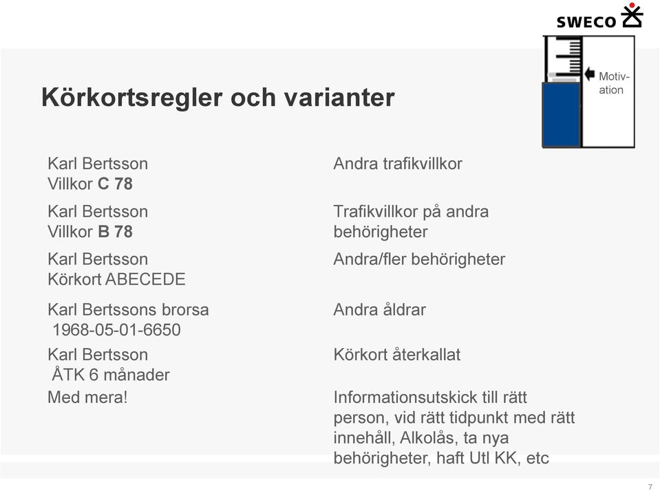 Andra trafikvillkor Trafikvillkor på andra behörigheter Andra/fler behörigheter Andra åldrar Körkort