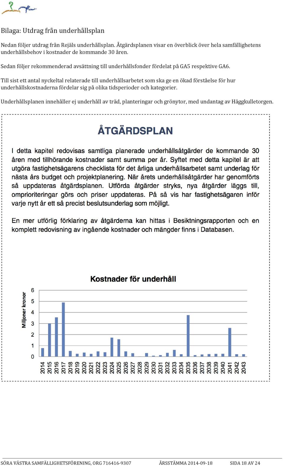 Sedan följer rekommenderad avsättning till underhållsfonder fördelat på GA5 respektive GA6.