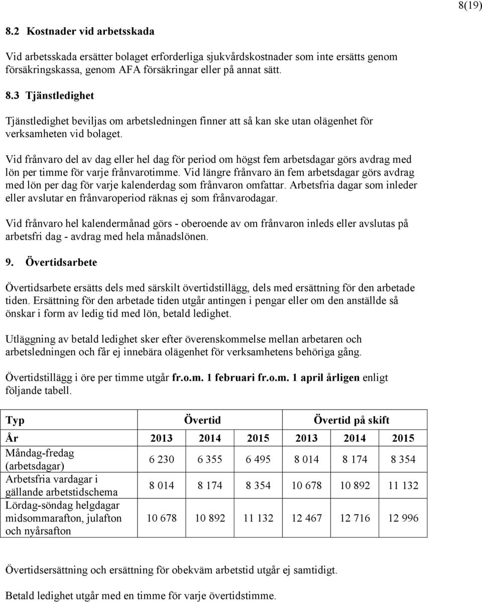 Vid längre frånvaro än fem arbetsdagar görs avdrag med lön per dag för varje kalenderdag som frånvaron omfattar.