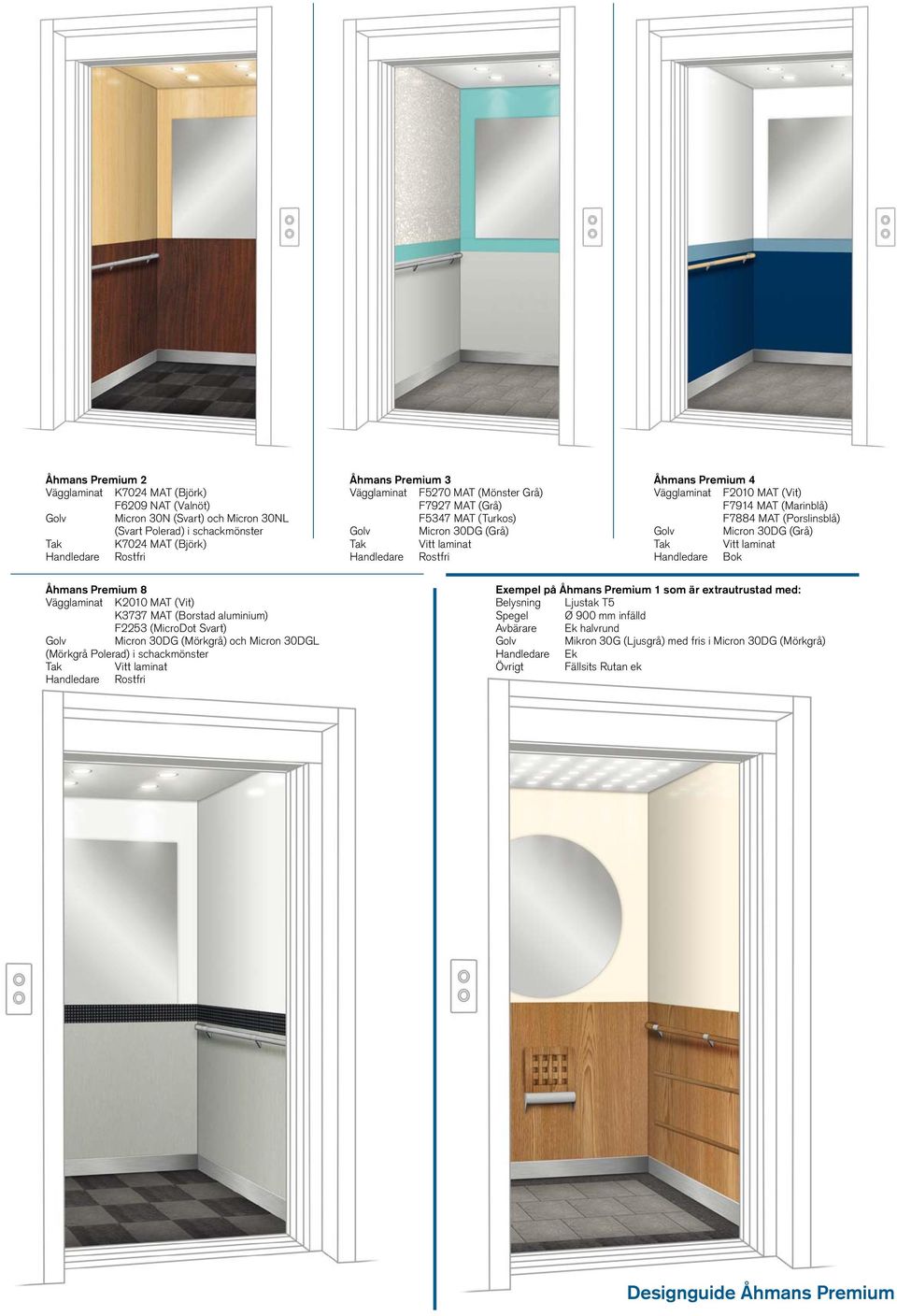 F7884 MAT (Porslinsblå) Golv Micron 30DG (Grå) Tak Vitt laminat Handledare Bok Åhmans Premium 8 Vägglaminat K2010 MAT (Vit) K3737 MAT (Borstad aluminium) F2253 (MicroDot Svart) Golv Micron 30DG