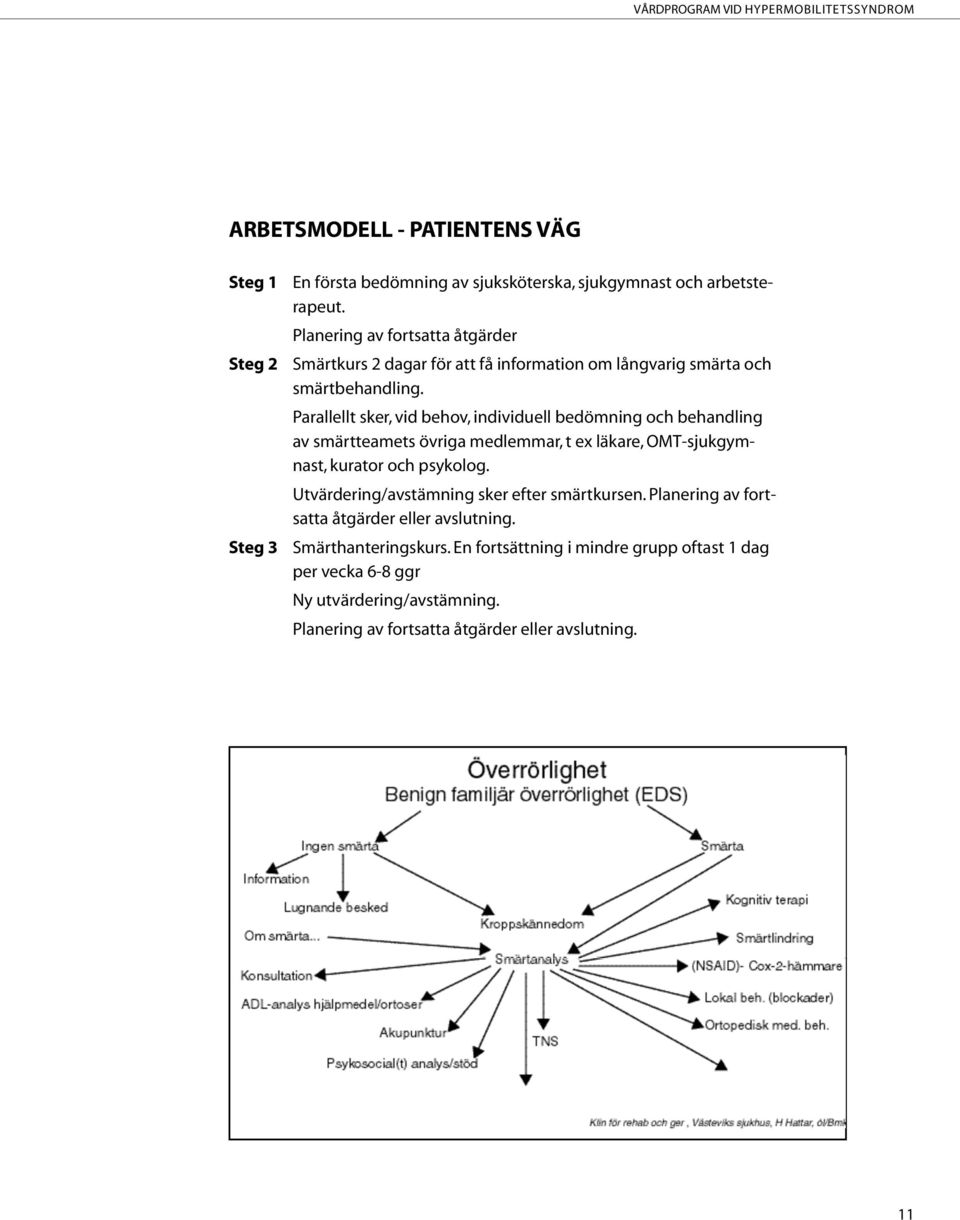 Parallellt sker, vid behov, individuell bedömning och behandling av smärtteamets övriga medlemmar, t ex läkare, OMT-sjukgymnast, kurator och psykolog.