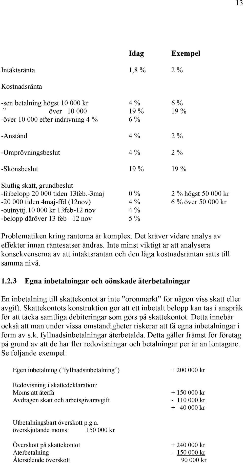 10 000 kr 13feb-12 nov 4 % -belopp däröver 13 feb 12 nov 5 % Problematiken kring räntorna är komplex. Det kräver vidare analys av effekter innan räntesatser ändras.