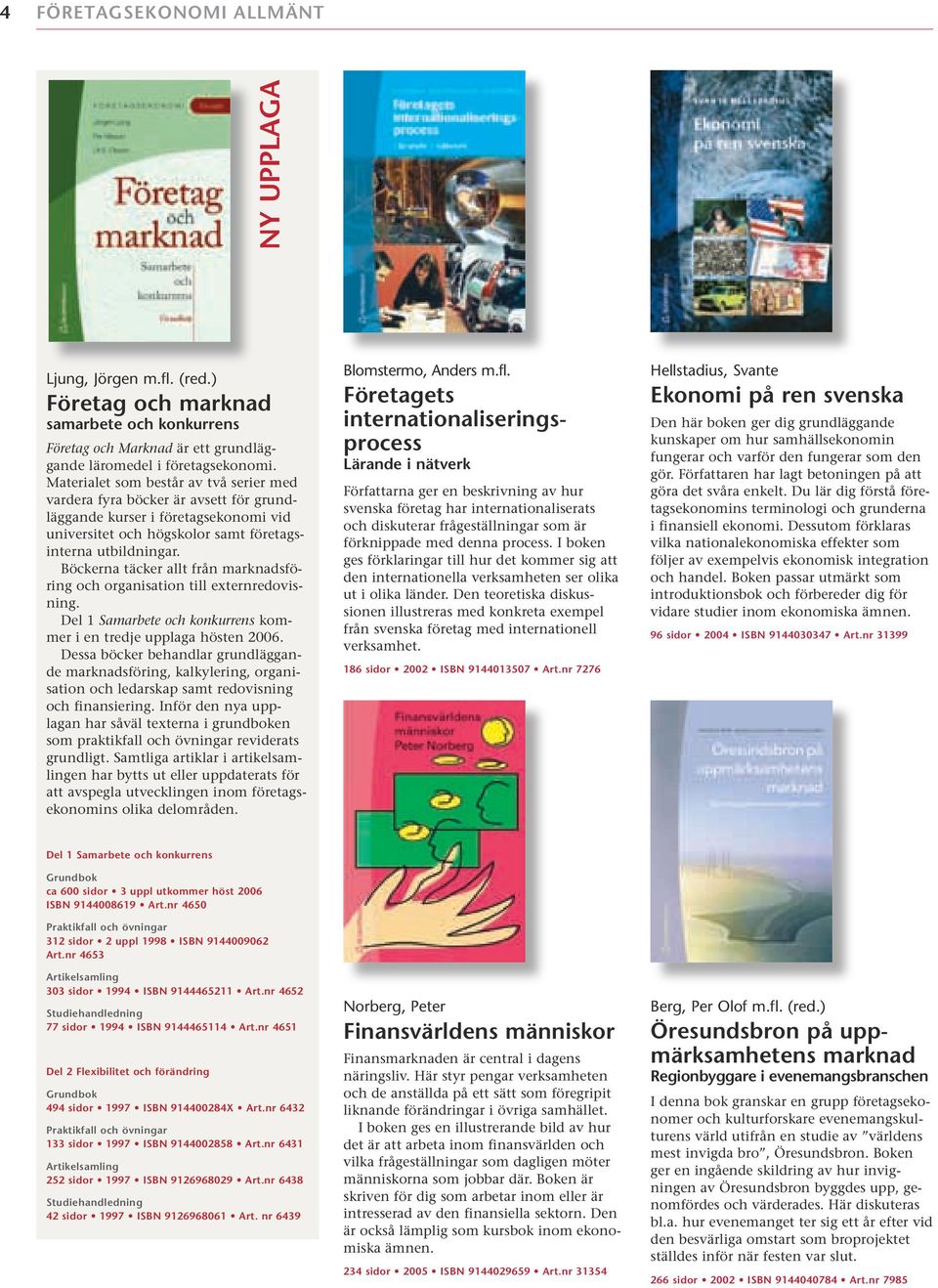 Böckerna täcker allt från marknadsföring och organisation till externredovisning. Del 1 Samarbete och konkurrens kommer i en tredje upplaga hösten 2006.