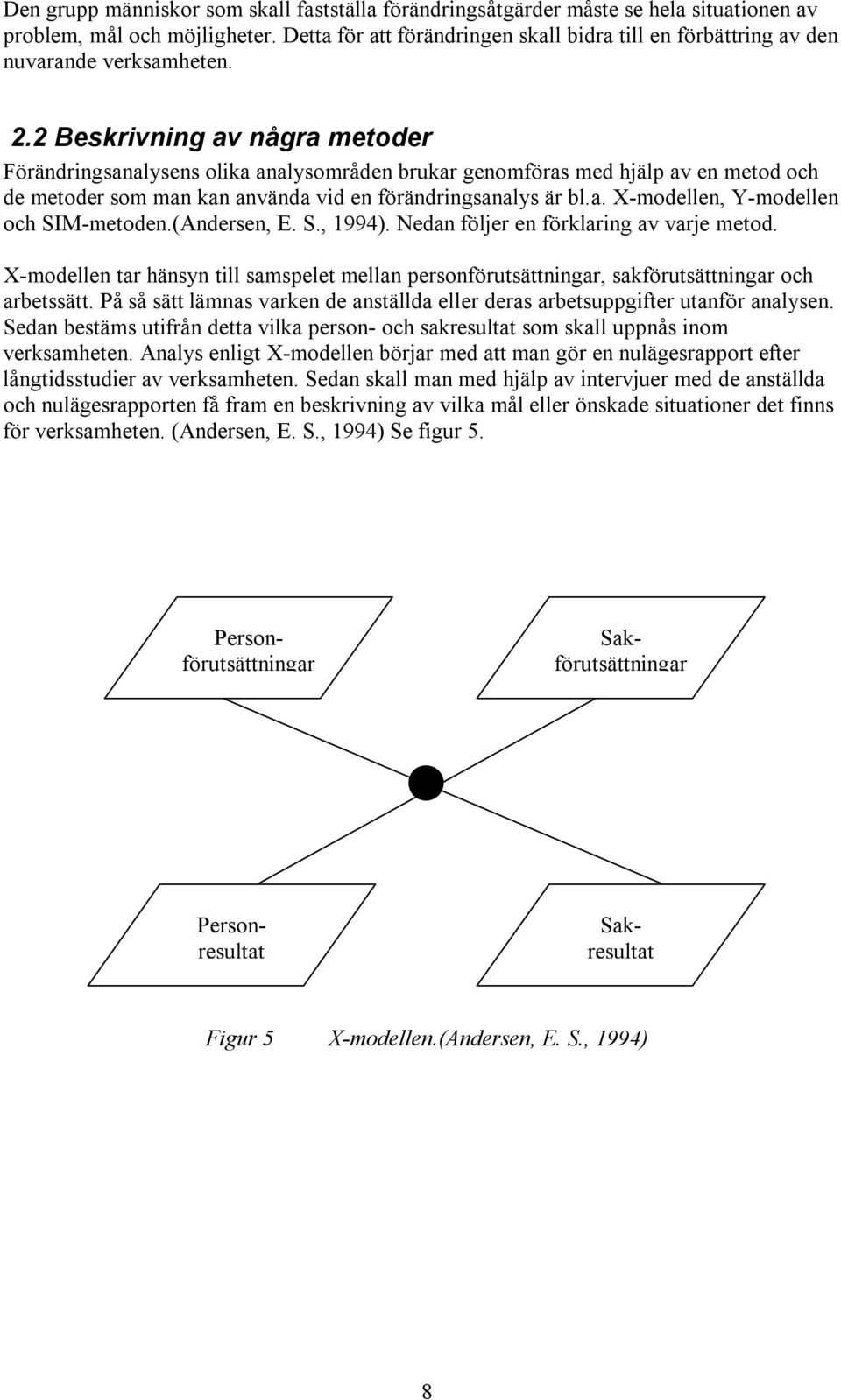 2 Beskrivning av några metoder Förändringsanalysens olika analysområden brukar genomföras med hjälp av en metod och de metoder som man kan använda vid en förändringsanalys är bl.a. X-modellen, Y-modellen och SIM-metoden.