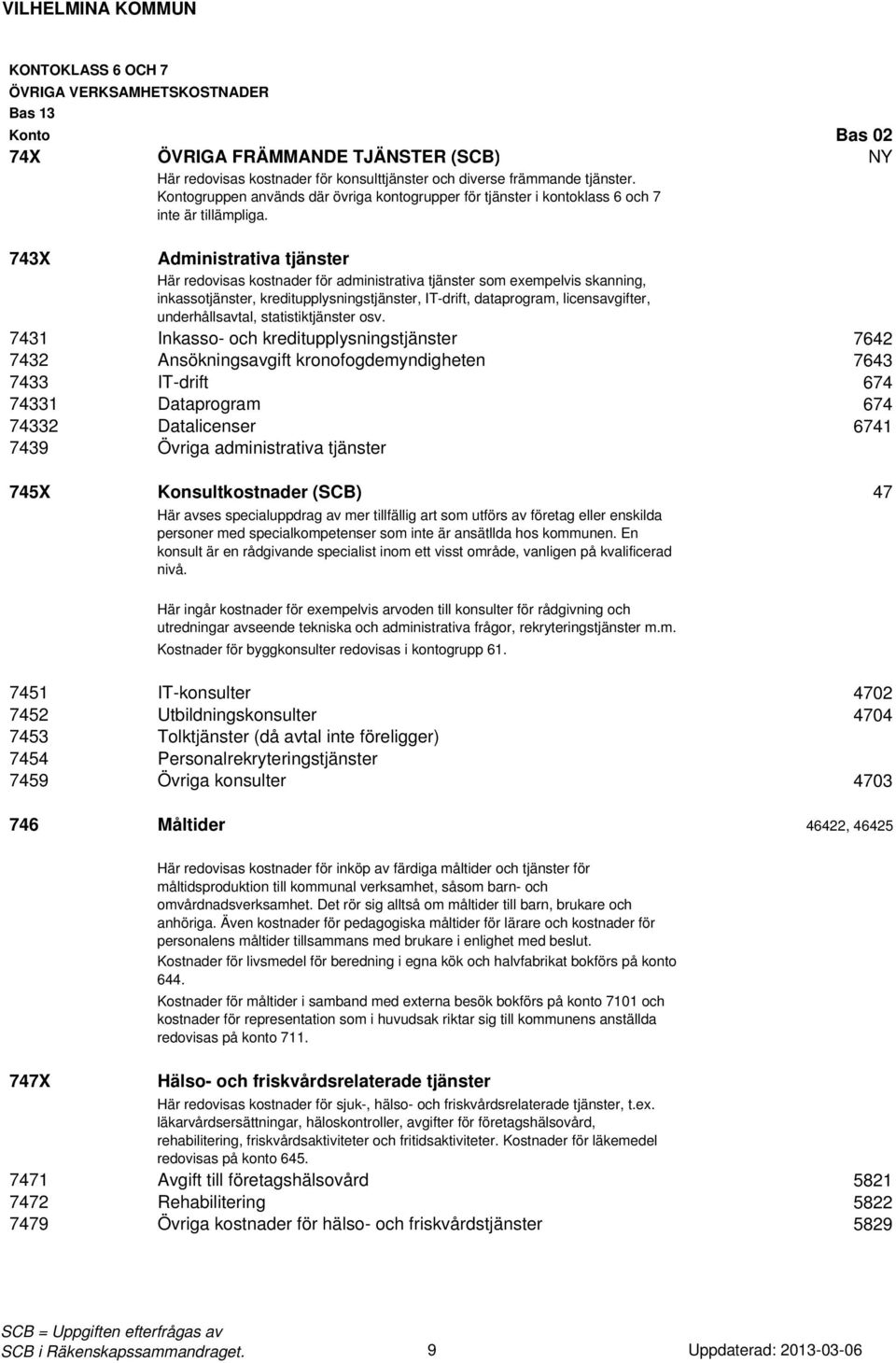 743X Administrativa tjänster Här redovisas kostnader för administrativa tjänster som exempelvis skanning, inkassotjänster, kreditupplysningstjänster, IT-drift, dataprogram, licensavgifter,