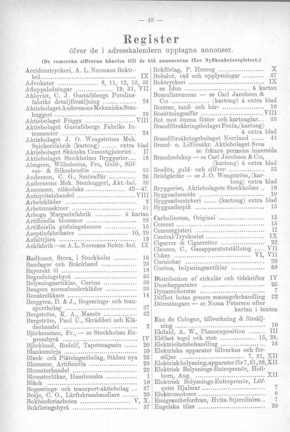 Gustafsbergs Porslins- Bomullsremmar - se Carl Jacobsen & fabriks detaljförsäljning 24 C:o (kartong) ä extra blad Aktiebolaget Anderssons Mekaniska Sten- Borstar, tand- och hår- 10 huggeri.