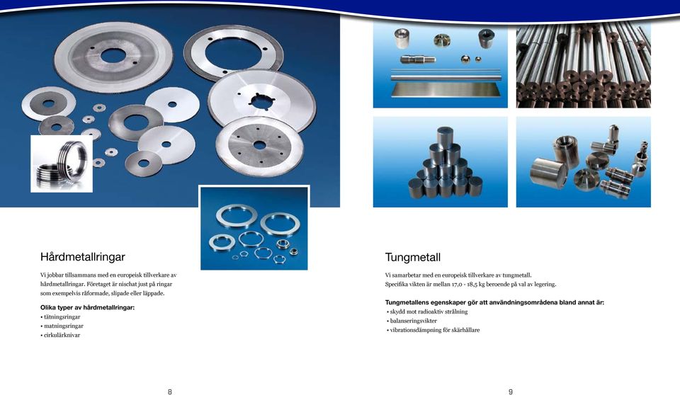 Olika typer av hårdmetallringar: tätningsringar matningsringar cirkulärknivar Tungmetall Vi samarbetar med en europeisk tillverkare av