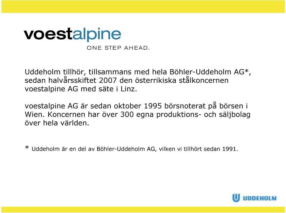 voestalpine AG är sedan oktober 1995 börsnoterat på börsen i Wien.