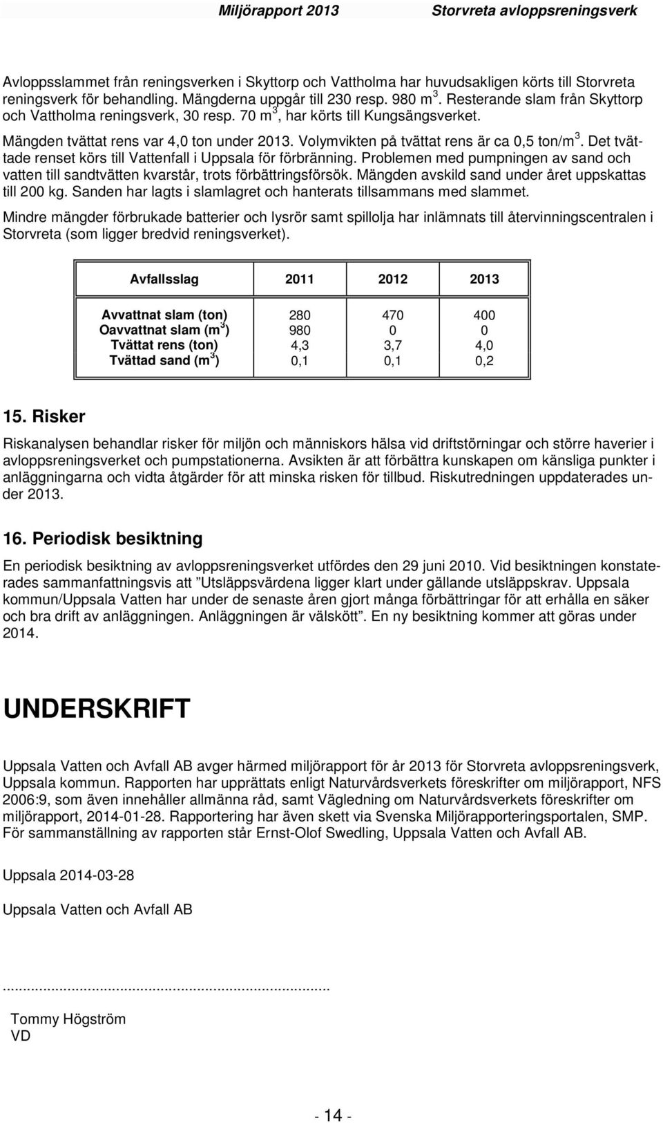 Det tvättade renset körs till Vattenfall i Uppsala för förbränning. Problemen med pumpningen av sand och vatten till sandtvätten kvarstår, trots förbättringsförsök.