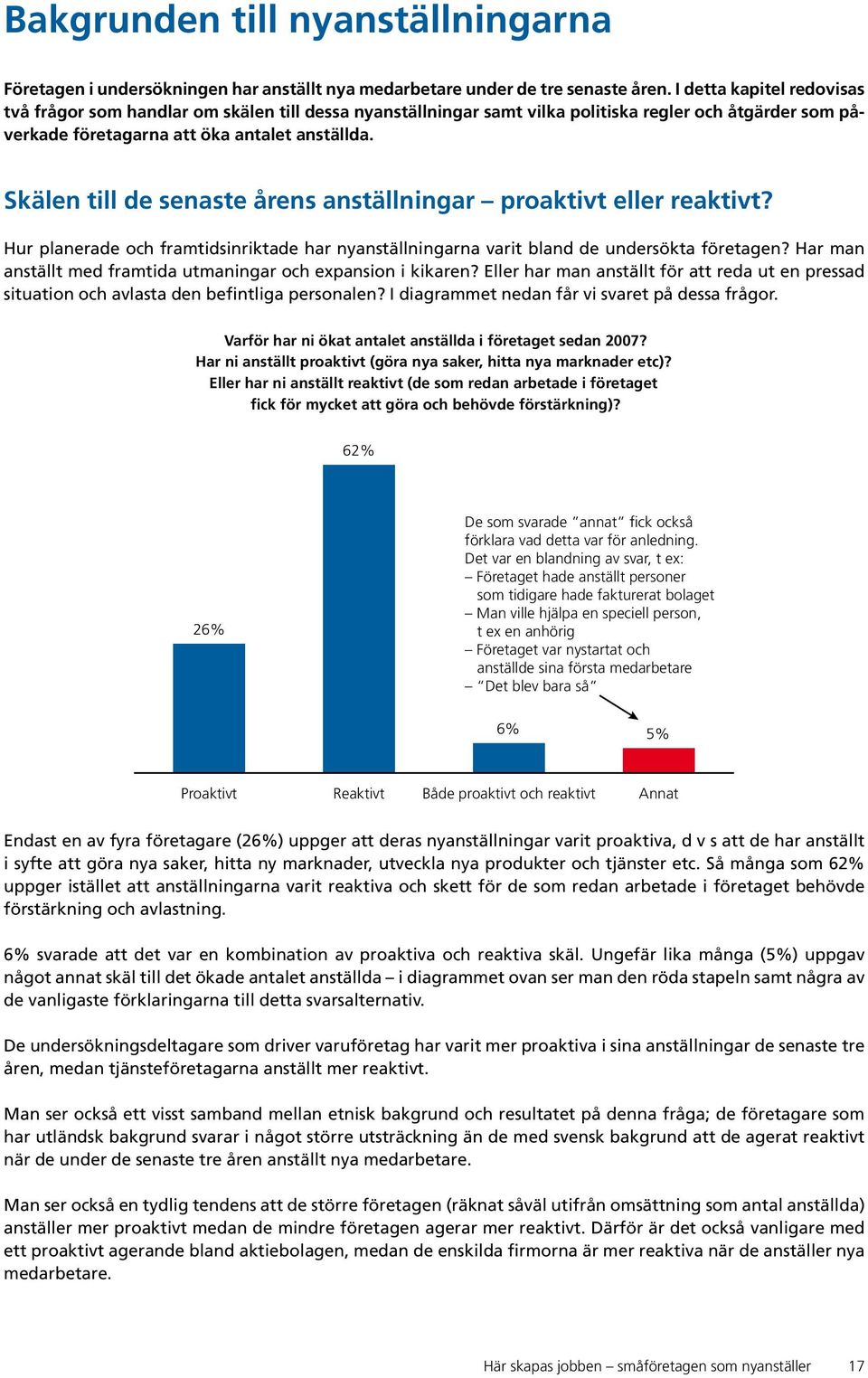 Skälen till de senaste årens anställningar proaktivt eller reaktivt? Hur planerade och framtidsinriktade har nyanställningarna varit bland de undersökta företagen?