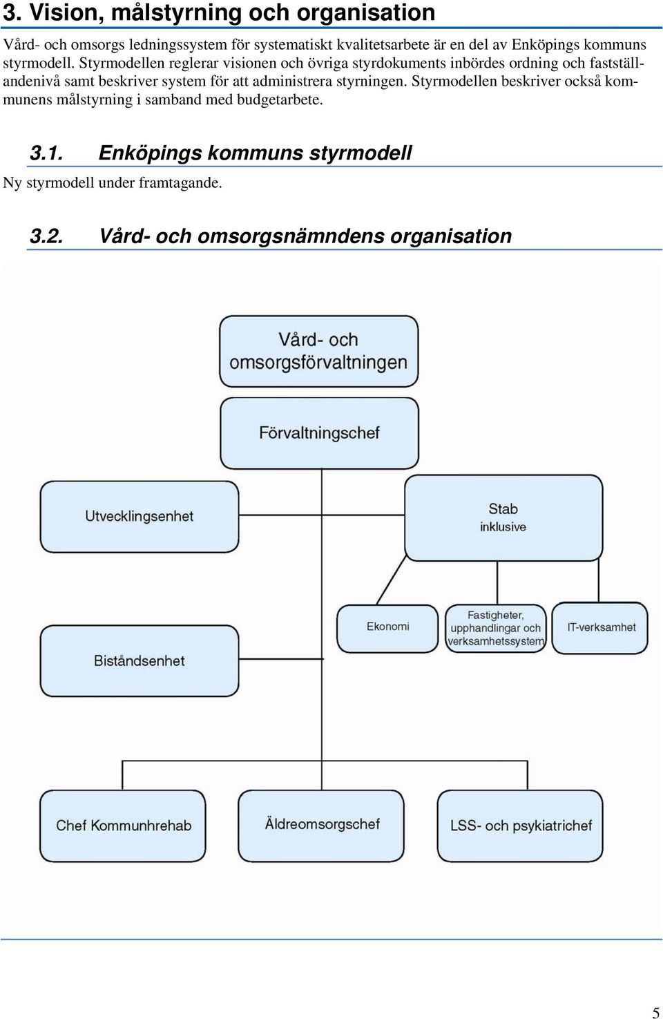 Styrmodellen reglerar visionen och övriga styrdokuments inbördes ordning och fastställandenivå samt beskriver system för