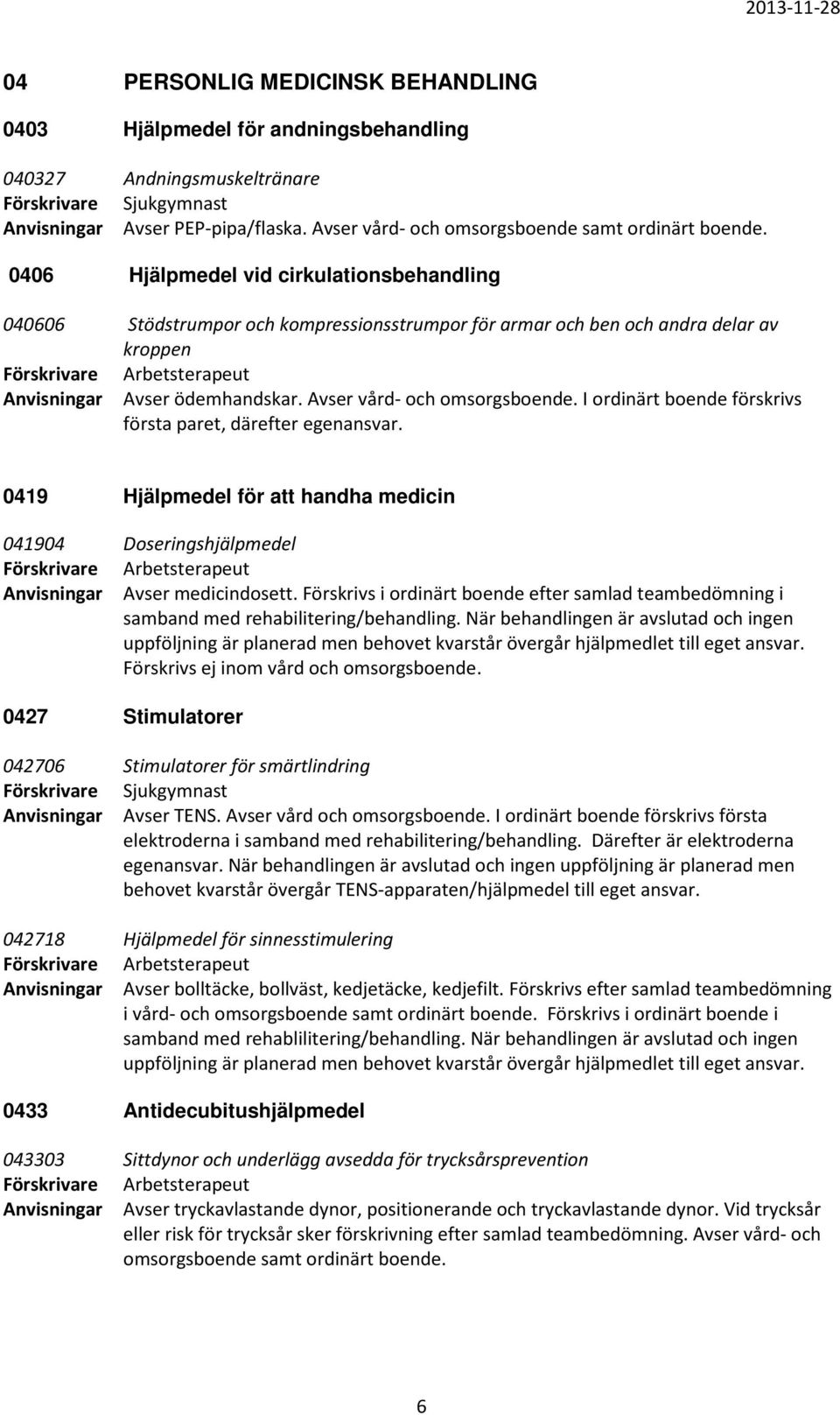 I ordinärt boende förskrivs första paret, därefter egenansvar. 0419 Hjälpmedel för att handha medicin 041904 Doseringshjälpmedel Anvisningar Avser medicindosett.