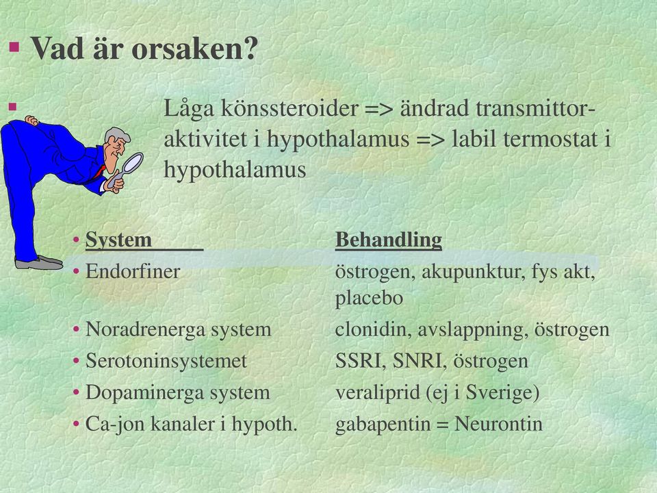 hypothalamus System Endorfiner Noradrenerga system Serotoninsystemet Dopaminerga system