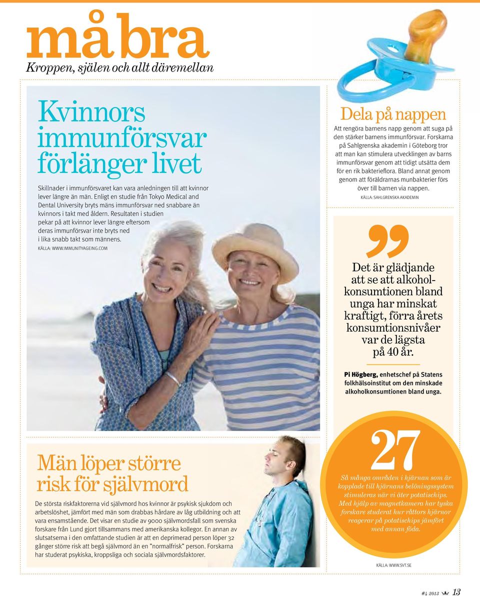 Resultaten i studien pekar på att kvinnor lever längre eftersom deras immunförsvar inte bryts ned i lika snabb takt som männens. källa: www.immunityageing.