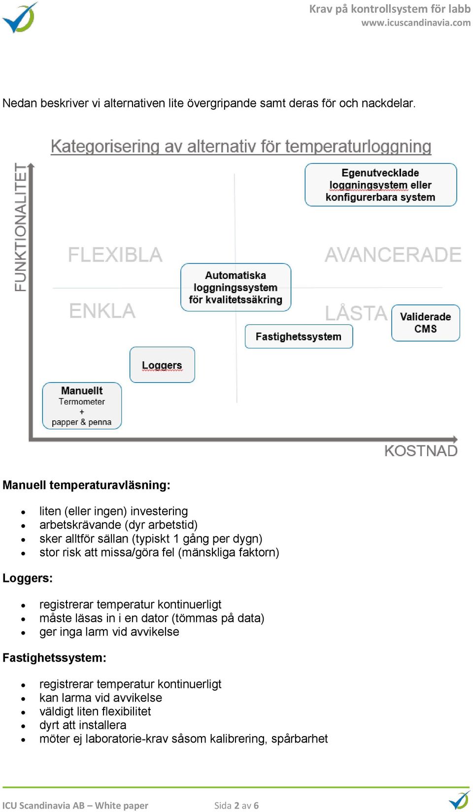 missa/göra fel (mänskliga faktorn) Loggers: registrerar temperatur kontinuerligt måste läsas in i en dator (tömmas på data) ger inga larm vid avvikelse