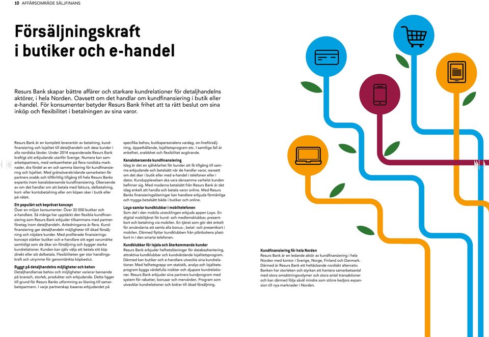 Resurs Bank är en komplett leverantör av betalning, kundfinansiering och lojalitet till detaljhandeln och dess kunder i alla nordiska länder.