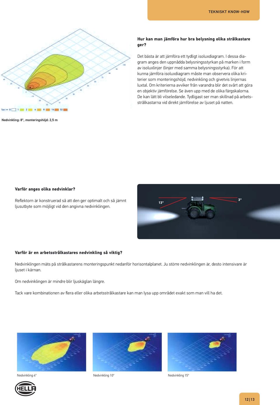 För att kunna jämföra isoluxdiagram måste man observera olika kriterier som monteringshöjd, nedvinkling och givetvis linjernas luxtal.