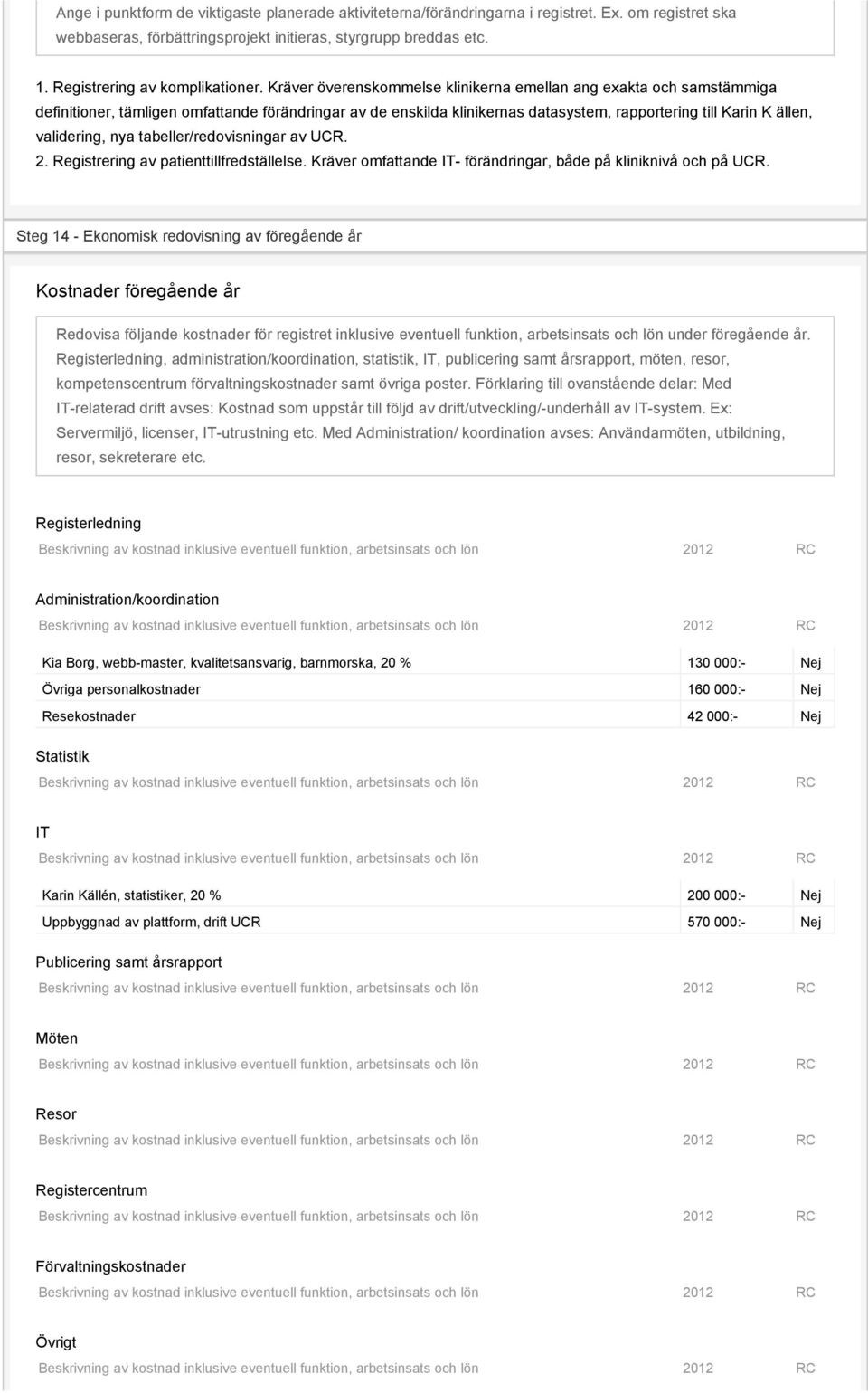 Kräver överenskommelse klinikerna emellan ang exakta och samstämmiga definitioner, tämligen omfattande förändringar av de enskilda klinikernas datasystem, rapportering till Karin K ällen, validering,