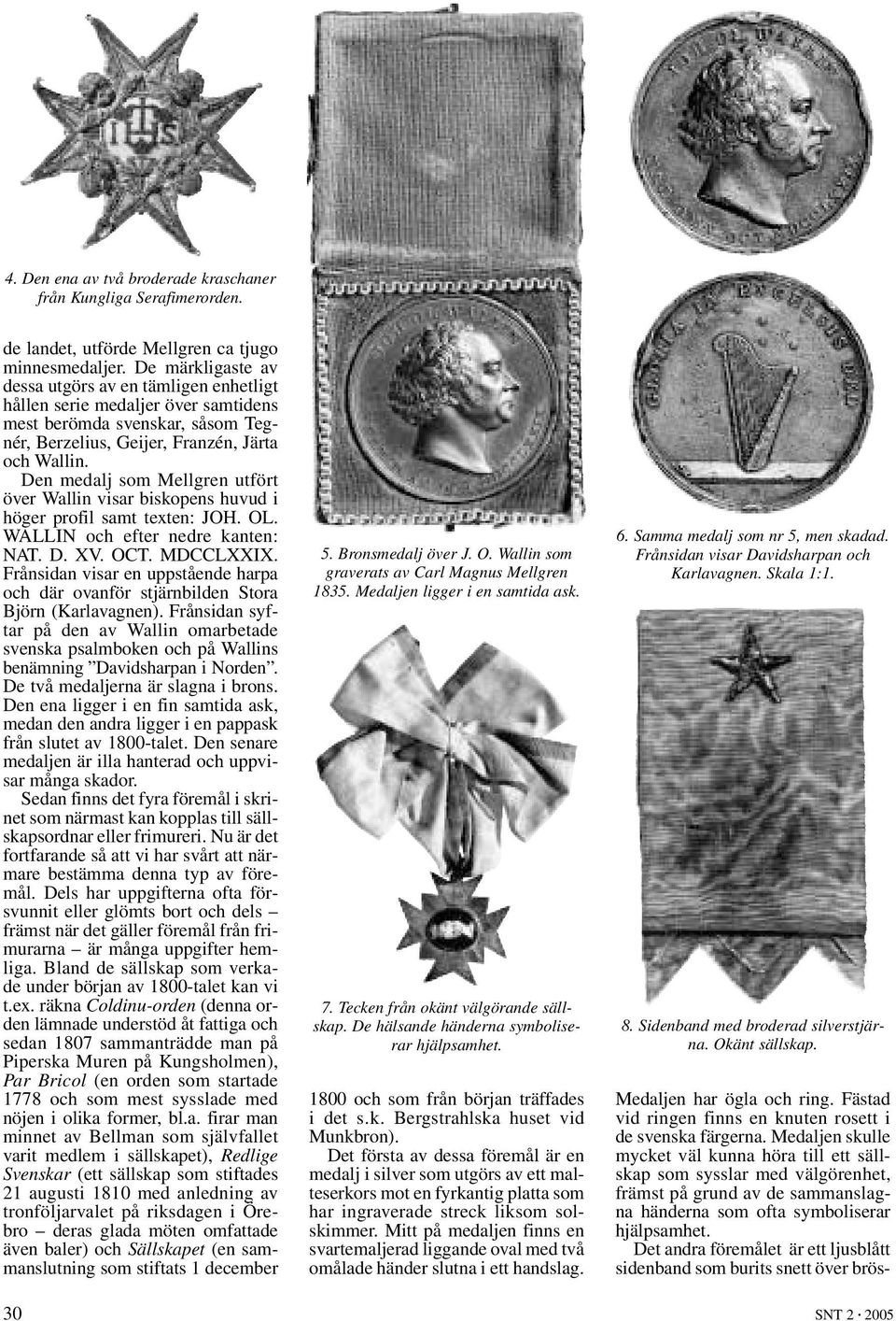 Den medalj som Mellgren utfört över Wallin visar biskopens huvud i höger profil samt texten: JOH. OL. WALLIN och efter nedre kanten: NAT. D. XV. OCT. MDCCLXXIX.