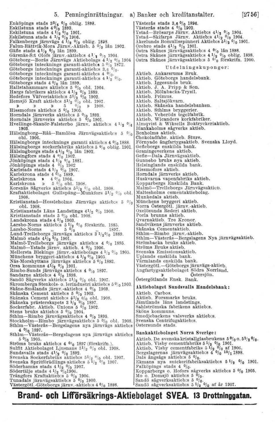 Göteborg-Borås Järnvägs Aktiebolags 41/2 u/o 1904 Göteborgs intecknings garantd-aktieb-e 5 % 1872. Göteborgs intecknings garanti-aktieb:s 3,6 %. Göteborgs intecknings garanti-aktieb:s 4 0.