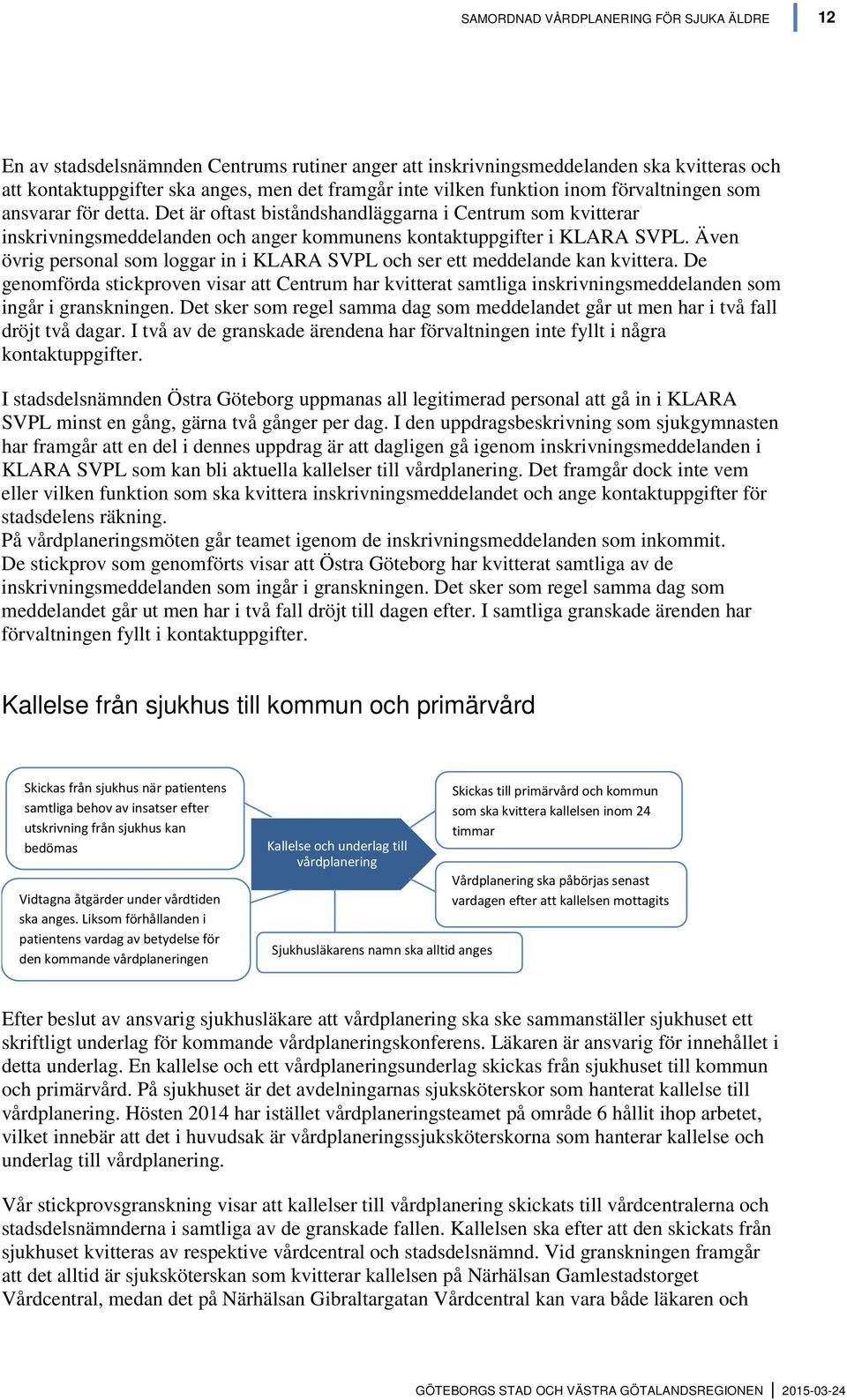 Även övrig personal som loggar in i KLARA SVPL och ser ett meddelande kan kvittera. De genomförda stickproven visar att Centrum har kvitterat samtliga inskrivningsmeddelanden som ingår i granskningen.