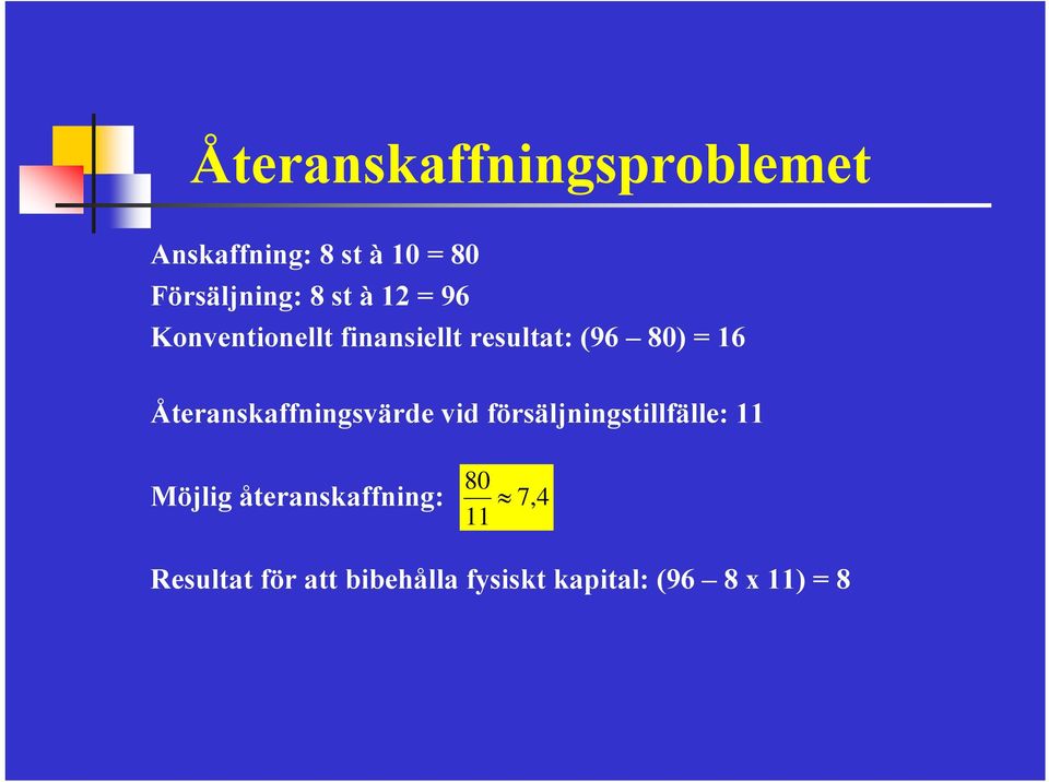 Återanskaffningsvärde vid försäljningstillfälle: 11 Möjlig