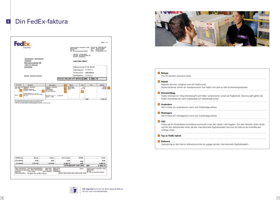 Denna avgift gäller alla FedEx standardpriser samt anpassade och rabatterade priser. Avsändare Påminnelse om avsändarens namn och fullständiga adress.