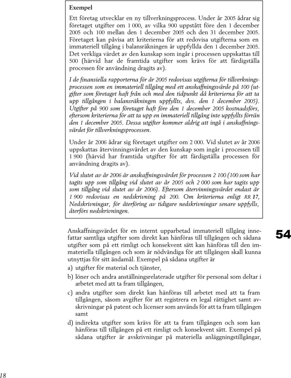 Företaget kan påvisa att kriterierna för att redovisa utgifterna som en immateriell tillgång i balansräkningen är uppfyllda den 1 december 2005.