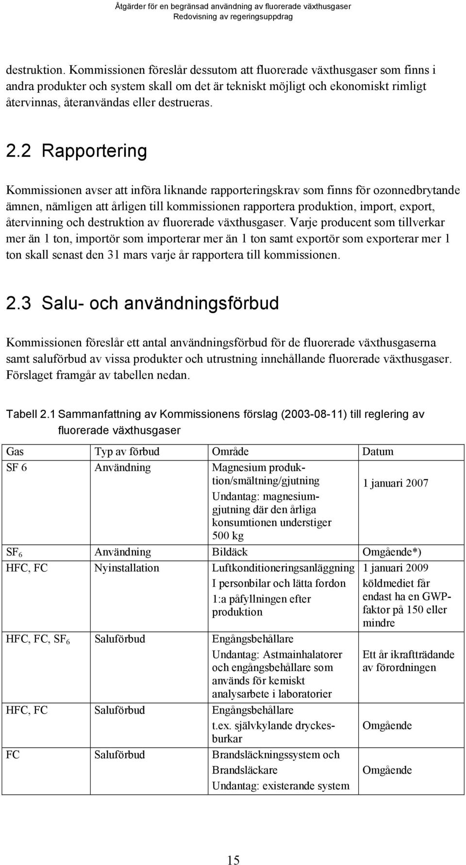 2 Rapportering Kommissionen avser att införa liknande rapporteringskrav som finns för ozonnedbrytande ämnen, nämligen att årligen till kommissionen rapportera produktion, import, export, återvinning